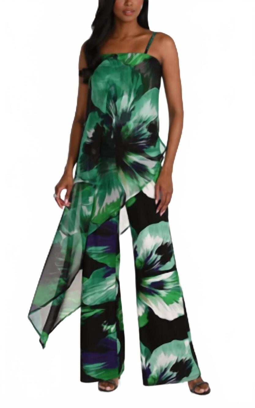 NEW FRANK LYMAN flowy floral jumpsuit in jade green/black